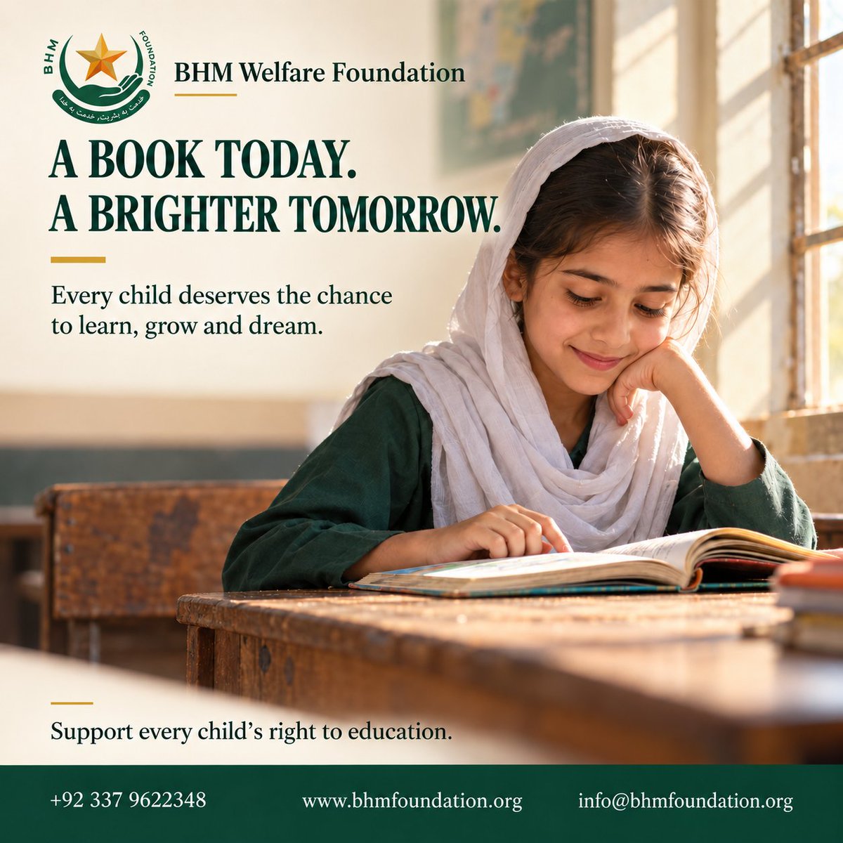 BHMFoundation's tweet photo. A Book Today. A Brighter Tomorrow.

A child with a book holds more than pages—they hold possibilities.

Every child deserves the chance to learn, discover their potential and dream of a brighter future. Let’s encourage learning and stand up for every child’s right. https://t.co/lgEfVcC5PB