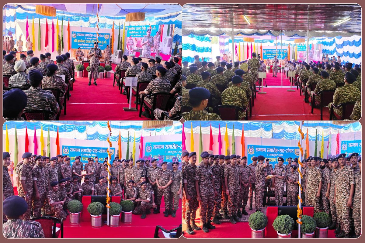 crpfindia's tweet photo. DG #CRPF Shri @gpsinghips, during his visit of 187 Bn at Udhampur, felicitated awardees and commended the troops for their unwavering dedication during #AmarnathYatra Duty 2026 in an Investiture Ceremony cum Samvad session with troops. Emphasizing mental & physical fitness, probity, and professionalism during his address to troops, he later joined the personnel over high tea for an informal interaction. 

#NationFirst
#Vandematram150 
#MissionNaxalMuktBharat2026
@gpsinghips
@crpf_j
@CentralZoneCrpf
@northeast_zone
@southzone_hyd
@jammusector
@187_crpf
