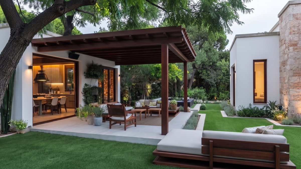 LumaHouseDesign's tweet photo. Soft lantern light catches the warm terracotta tiles and carved timber columns. A quiet outdoor living space crafted for slow afternoons and timeless tranquility.

#Architecture #OutdoorDesign #VillaStyle https://t.co/plNh4sJfqp