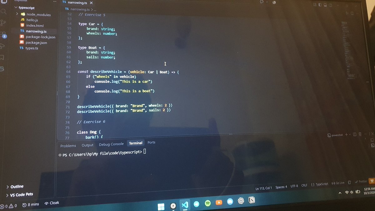 befedev's tweet photo. Day 3/100 of #100DaysOfCode

Finished TypeScript type narrowing today.

Learned how to narrow types in different situations and practiced with a few exercises. https://t.co/OZrWeIl9up