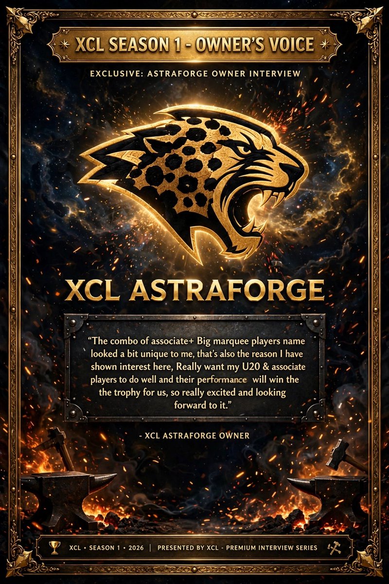 XCRICKLEA6's tweet photo. ASTRAFORGE Fam! 🐆✨

Your owner @KINGMAKER_005 believes the youngsters will bring the trophy home!

Drop 🐆 if you're backing the golden jaguars!

#XCL #Season1 #Astraforge https://t.co/gMQkUeC7On