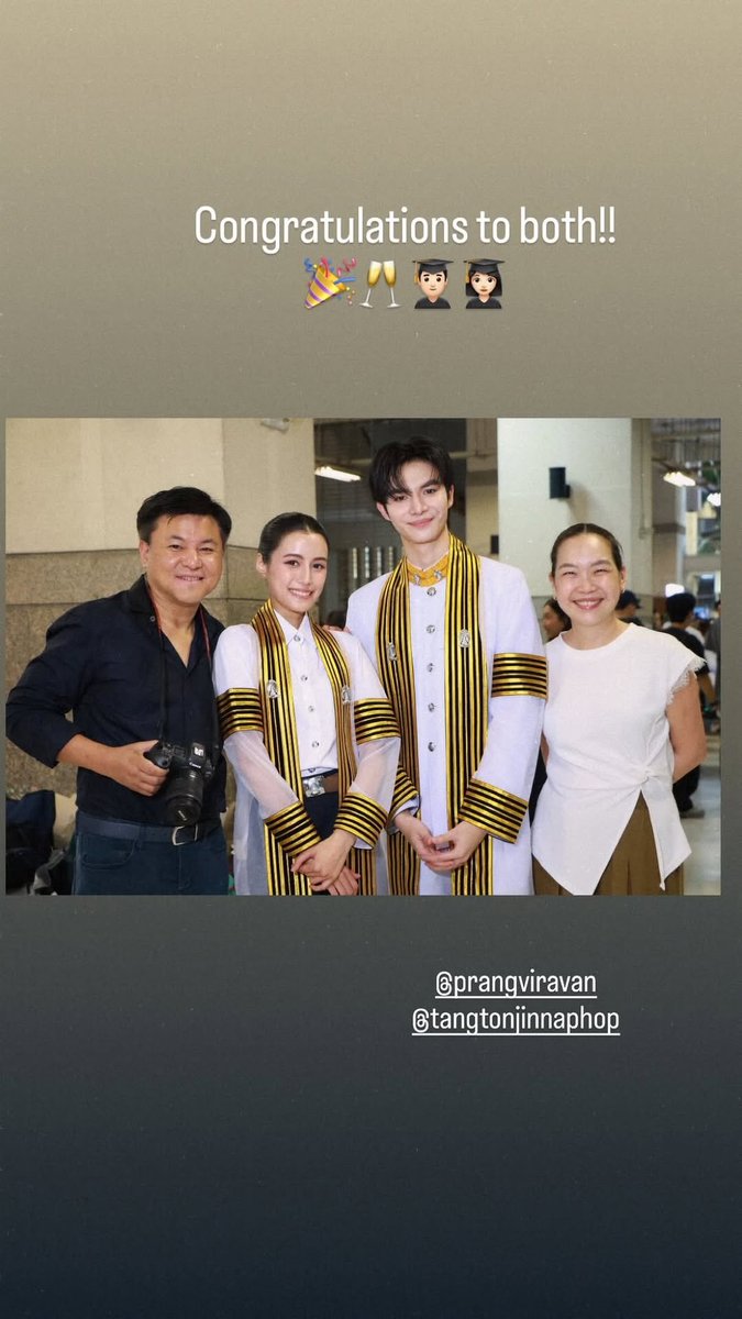 TangtonFBBegin's tweet photo. 💫 Tangtonjp Update • 03.10.26 💫
IG Story • nuinui_b
“ Congratulations to both!! 🎉🥂👨🏻🎓👩🏻🎓 ”
#CongratsGradTangton
#Tangtonjinnaphop #บีกินของตั้งต้น
#TangtonFanbaseByBegin https://t.co/GT2TtwusJj