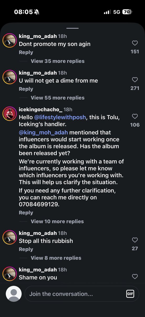 AsakyGRN's tweet photo. This lady asked Ochacho why he hasn’t paid influencers who promoted his son’s song, and that’s how Ochacho got angry and blasted her in the comment section. https://t.co/ketT4jz5LV