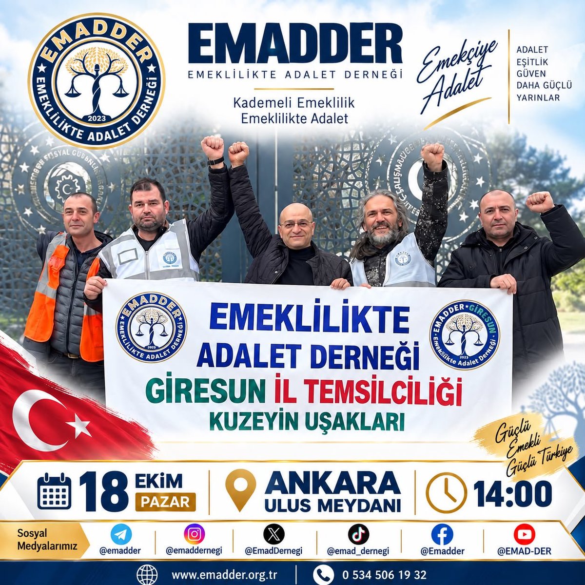 Erdal28342834's tweet photo. Topal Osman’ın torunları Ankara’ya geliyor! 🇹🇷
Kademeli emeklilik mücadelemiz için 18 Ekim 2026’da Ankara Ulus’tayız.
Siz hangi şehirden geliyorsunuz? Yorumlara yazın, nerelerden buluşacağımızı görelim! ✊
@GiresunluuSelim
@birol1000453
@EmadDernegi
#KademeMeclisinişi https://t.co/nPdYco7we8