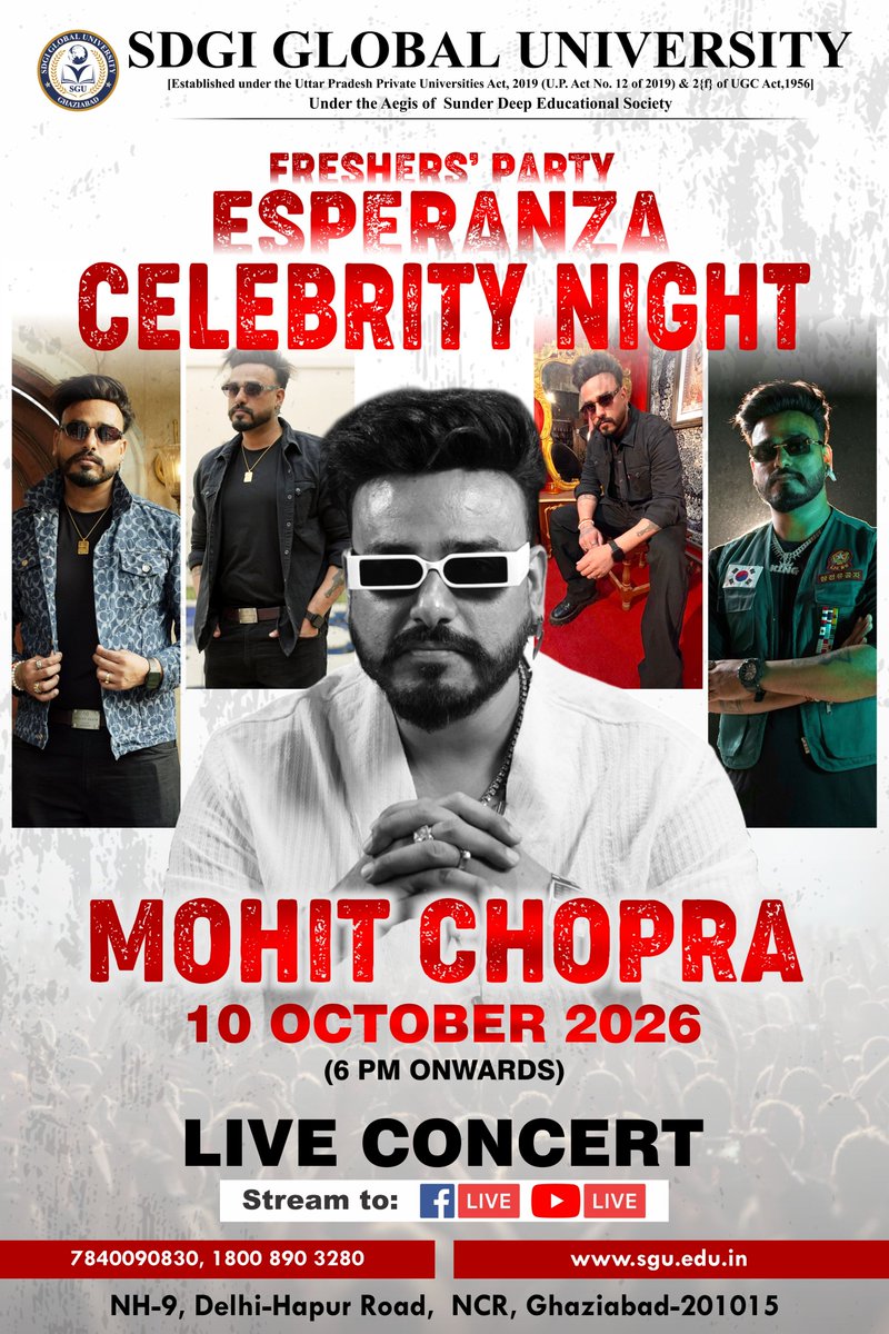 SDGIGLOBALUNI's tweet photo. The soulful powerhouse and crowd favorite, Mohit Chopra (Indian Idol & IGT fame), is dropping by with exclusive celebrity wishes for ESPERANZA ’26! 📷
#Esperanza26 #MohitChopra #IndianIdol #IGT #SGUCampus #Freshers2026 #CelebrityByte #CampusLife #MusicVibes https://t.co/4WJ2P08uQP