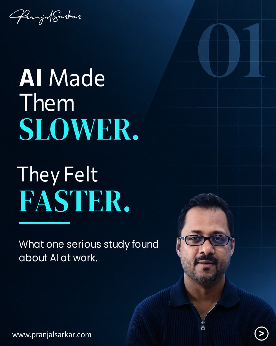 thepsprinciples's tweet photo. AI feels fast.
That doesn’t always mean the work is faster.

One controlled study found experienced developers took 19% longer when using AI - even though they expected to be 24% faster.

That gap between perception and performance is worth paying attention to.

Before adding AI to a workflow, measure the task.
Don’t rely on the feeling.

#AI #AITools #Productivity #Technology #ProductManagement #ProductLeadership