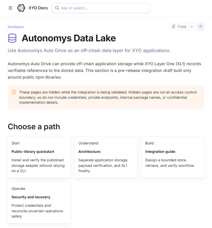 OfficialXYO's tweet photo. Our partnership with Autonomys is ready for developers to dig into. Documentation is now live for building with Auto Drive and XYO Layer One, including storage, retrieval, verification, and integration workflows ➡️ https://t.co/GpnFxfJBf7 https://t.co/5R02MFuur6