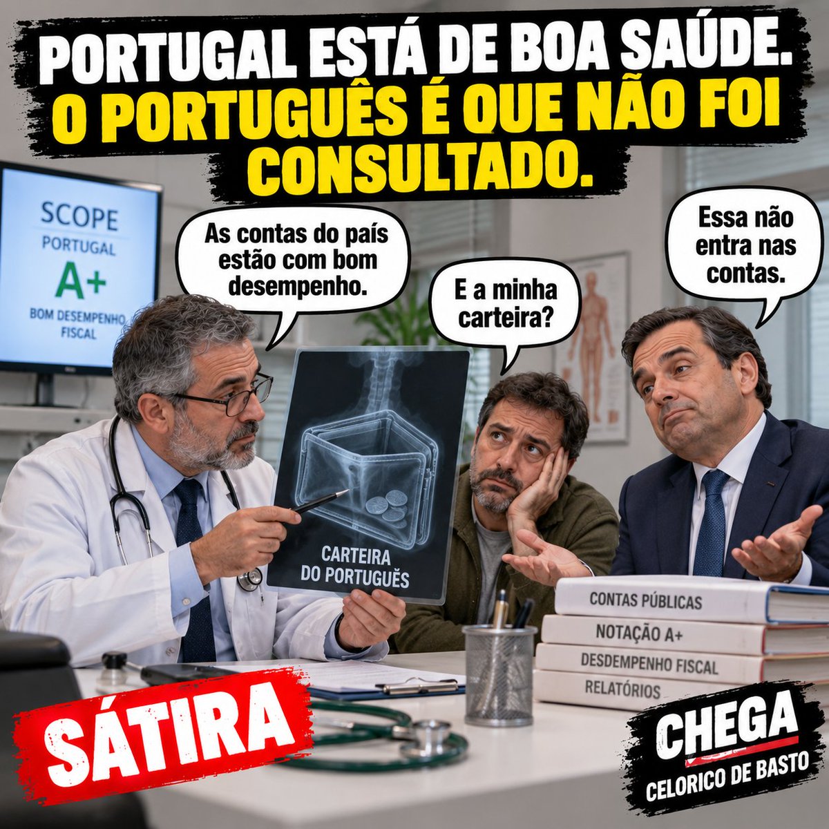 Davidmaserv's tweet photo. As contas públicas estão de boa saúde.
A carteira dos portugueses é que não foi chamada à consulta. 😂
SÁTIRA
#Portugal #CustoDeVida #CeloricoDeBasto #Chega https://t.co/2F1PhzL4ab