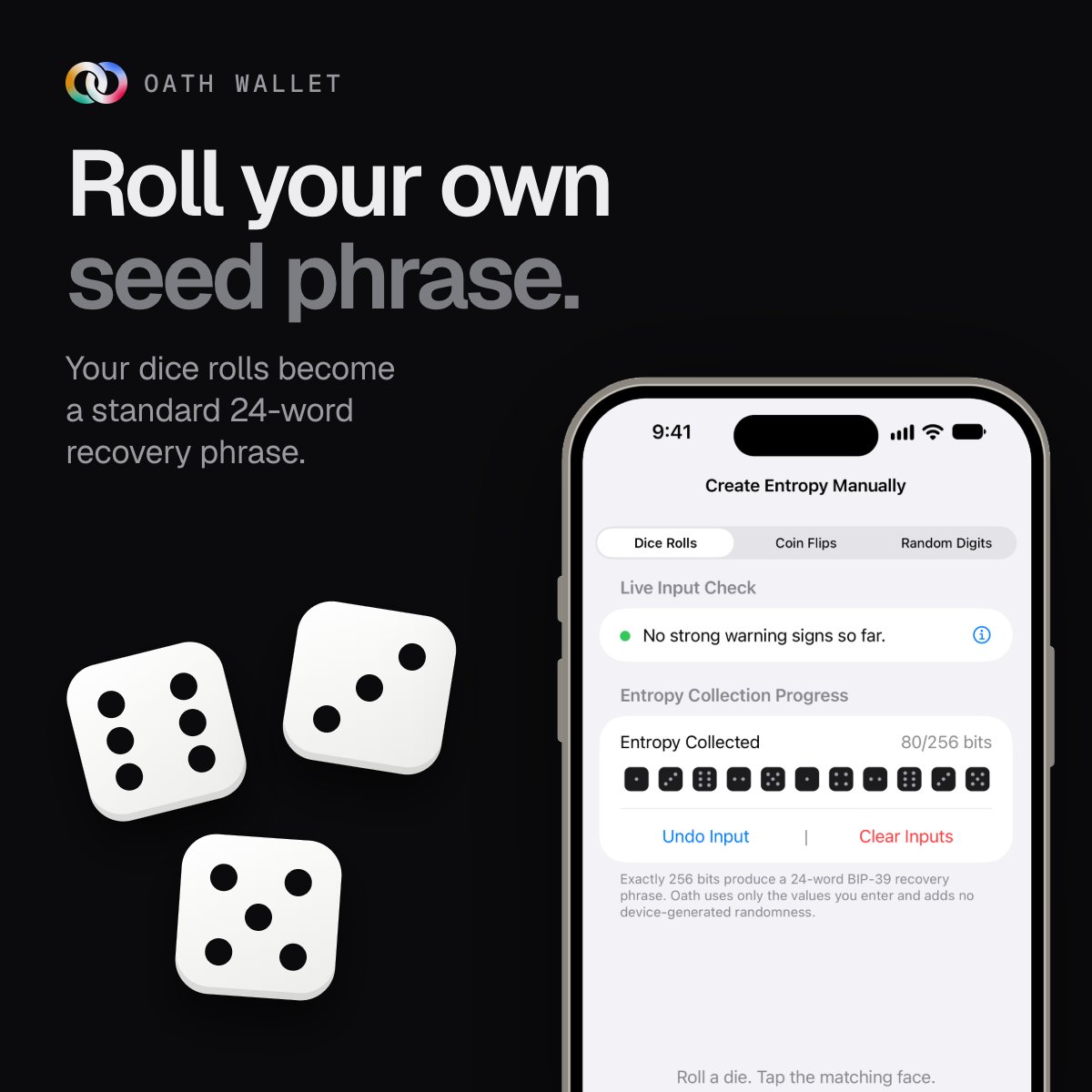 OathWallet's tweet photo. Your keys. Your coins. Your control.

Oath Wallet is an open-source, self-custodial wallet with verifiable builds—so you don’t have to take our word for it.

Don’t trust. Verify.