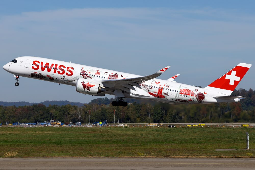 gtinho18's tweet photo. Swiss Airbus A350-900 in “Wanderlust” livery, showcasing stunning scenery from across Switzerland. https://t.co/91L8ISSSCp