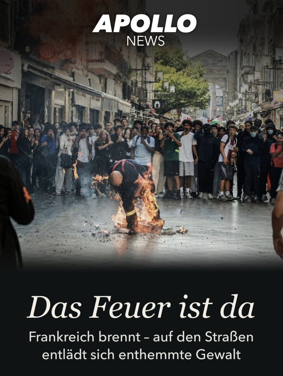 apollo_news_de's tweet photo. Fliehende Polizistinnen, brennende Schulen, Lehrer, die verprügelt werden. Die schwersten Ausschreitungen seit Jahren offenbaren das komplette Versagen der Integration und die Skrupellosigkeit linker Extremisten in Frankreich.
https://t.co/udZqdLq7cw https://t.co/hon4jWhwAh