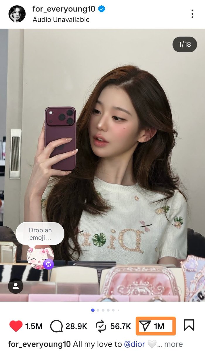 about_wonyoung's tweet photo. About the number of shares on the post 100% came from Wonyoung fans, and all of them reached 1M shares using their own accounts. Just because yall can't do it, does that mean everything is fake？Don't be fool 

#IVE #아이브
#JANGWONYOUNG #장원영
#Dior #DiorSummer27
@Dior https://t.co/h2yUjQOqZV