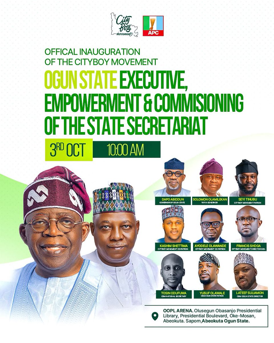 Kamsicorner's tweet photo. Today is for Ogun state @CityBoyMedia

Live images show the Ogun State Patron of the City Boy Movement, Alhaji Kamorudeen Olawale Yusuf, and the State Director, Dr. Sulaimon Yusuf, stepping out for the inauguration of the Ogun State EXCO today in Abeokuta.

#CBMinOgun https://t.co/Uj0AB1kgSs