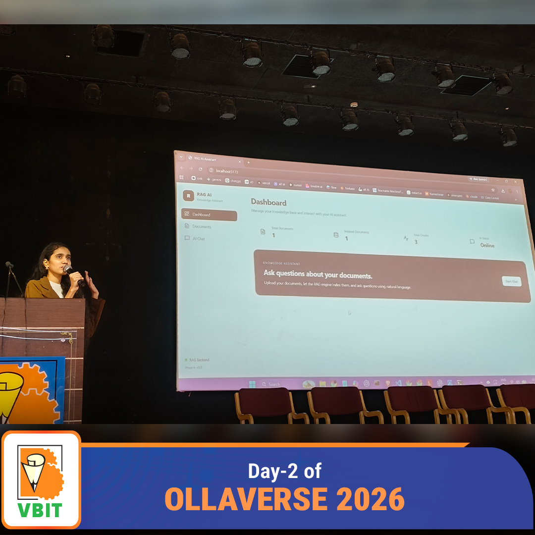 VBITHYD's tweet photo. OLLAVERSE 2026 | Day 2 - Code • Query • Create!
Day 2 of the two-day workshop on #OLLAVERSE2026 - "Code • Query • Create" was successfully organized by Team Data Vedhi in association.
#VBIT #DataVedhi #DataScience #AI #Ollama #AIModels #RAG #VectorDatabases #APIs #Coding https://t.co/wgBqTztg9E