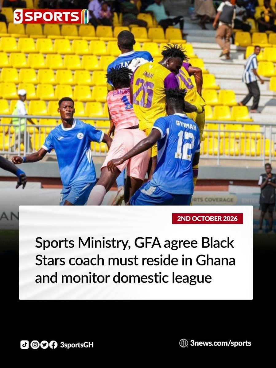 tv3_ghana's tweet photo. Sports Ministry and GFA agree that Black Stars coach must reside in Ghana.

#3Sports #TV3GH https://t.co/Dy6dLfNTUB