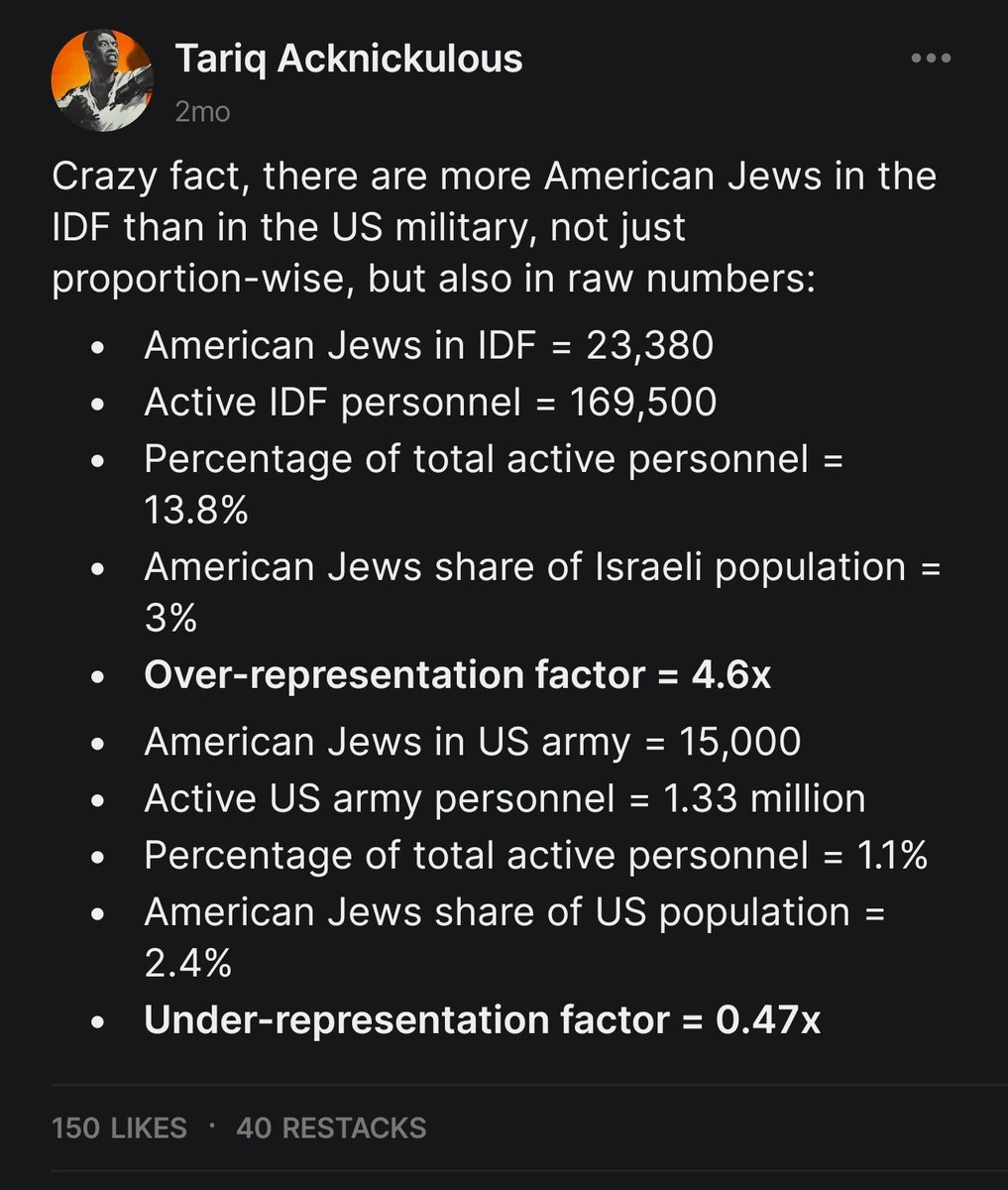 suntizoo176619's tweet photo. Crazy fact, there are more American Jews in the IDF than in the US military, not just proportion-wise, but also in raw numbers: https://t.co/yhUg6opg3R