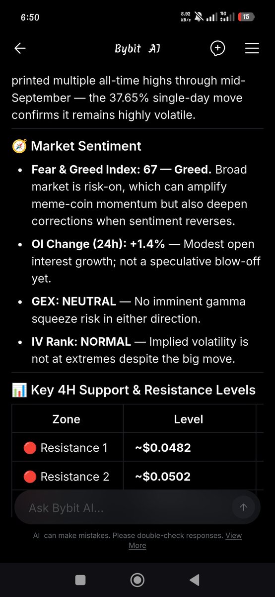 abdullaolo's tweet photo. Never trade meme tokens blind
Asking Bybit AI for market sentiment, key support/resistance zones, and risk setups for $LONGXIA.
Smart analysis in seconds.
#BybitAIPromptShowOff
@BybitAfrica https://t.co/MvBcDsKVT5