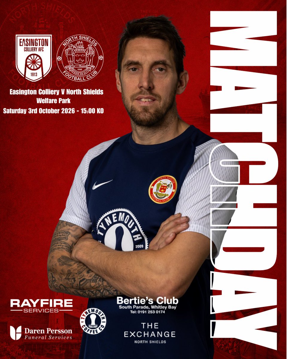 NorthShieldsFC's tweet photo. π΄ MATCH DAY | AWAY DAY ππ¨
The Robins head to Welfare Park this afternoon to take on Easington Colliery!Β
π @Official_ECAFC vs North Shields FC
π
Saturday 3rd October 2026
β° 15:00 KO
π Welfare ParkΒ
Travel down & back the lads! π
#HowayTheRobins #NE29 https://t.co/OnzaG6b3DL