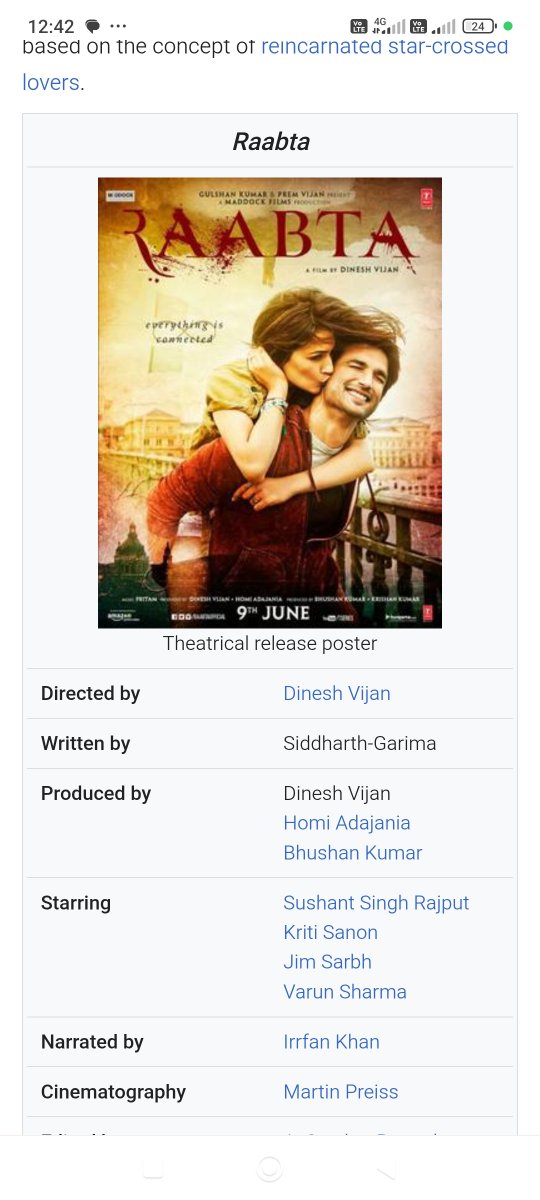 Ashutos62623390's tweet photo. #Raabta
Kya iss Film ko OTT platform par release kiya geya tha?
Kya sushant ka koi aggreement aur production house me anvan Thi?
Jis tarah se ye pic release Hui o sochne Wala bisaya Hai.
#SushantSinghRajput
#FinancialAngle BHI janch honi chahiye
After 3021pc .
#BWNexus vs #SSR https://t.co/G6wXGg2BFC