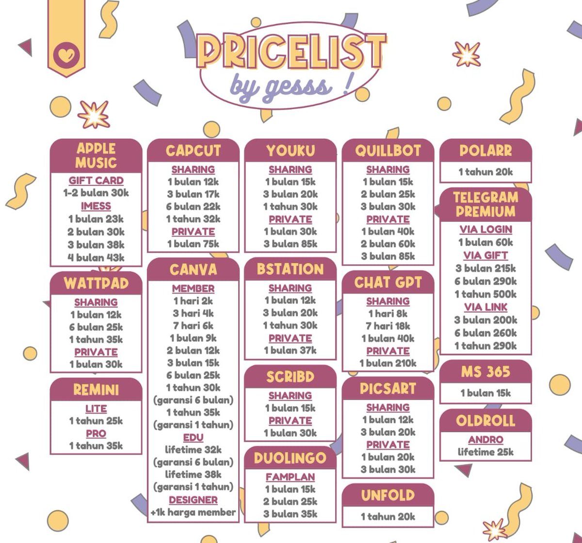 jocelinnih's tweet photo. 🕷️ ₊˚ Welcome di Toko Joce ୨୧˚₊ 🕸️
♡ the sweetest premium picks from my web 🎀
☁️ premium apps &amp; digital treats ♡
🩷 trusted seller • fast process • affordable price
💌 cek pricelist di bawah yaa ♡
📱 order disini : https://t.co/EjP7AheR5C
#zonauang #zonajajan https://t.co/RiYvxzv8la