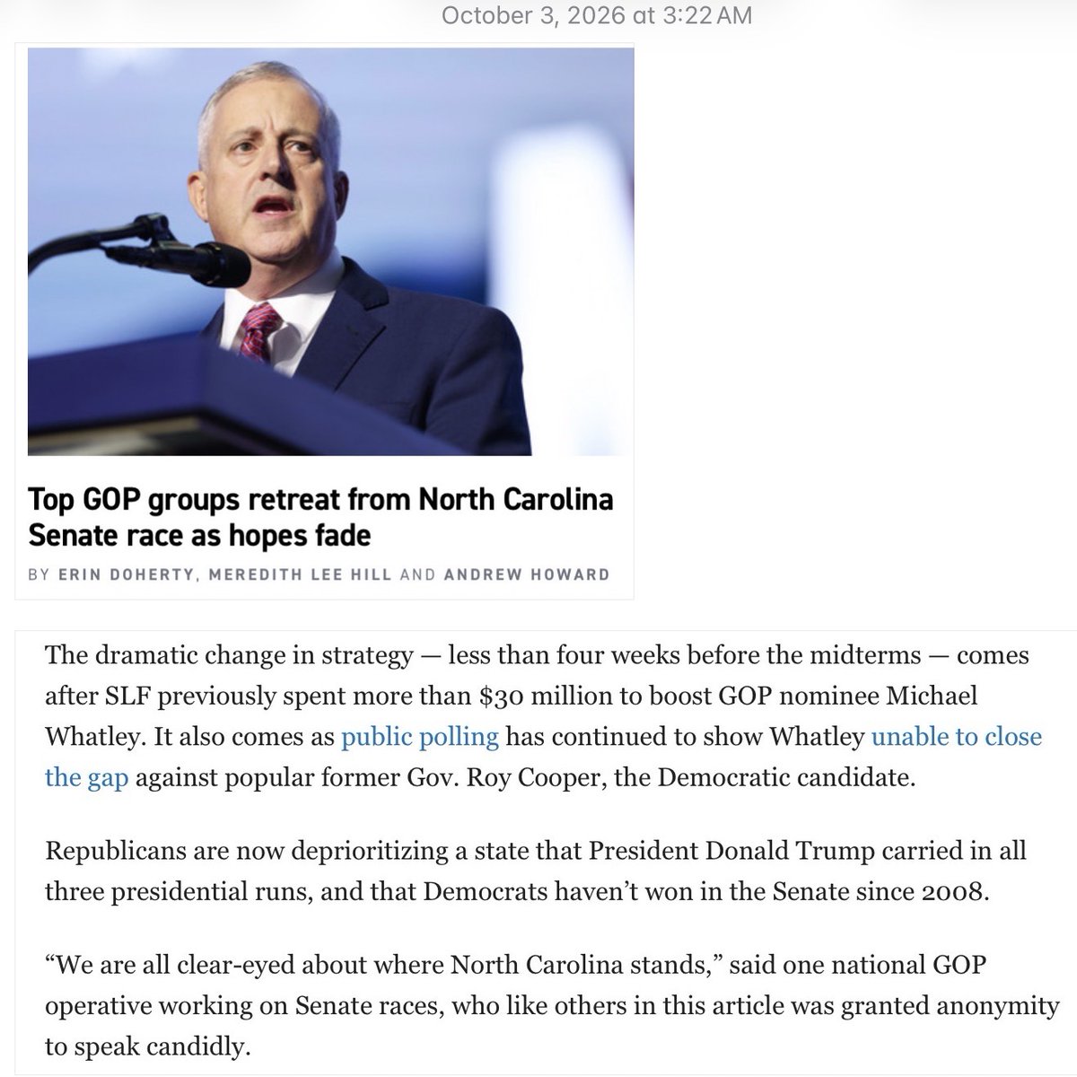 RichardSalsman3's tweet photo. I live in NC and can attest to this dishrag personality, the  loser who previously headed the national RNC when it lost in the violent year 2020. Notice Republicans gave him $30 million to lose. THIRTY. MILLION. DOLLARS. Debtor prison should be revived for him alone. https://t.co/y0rk4schn0