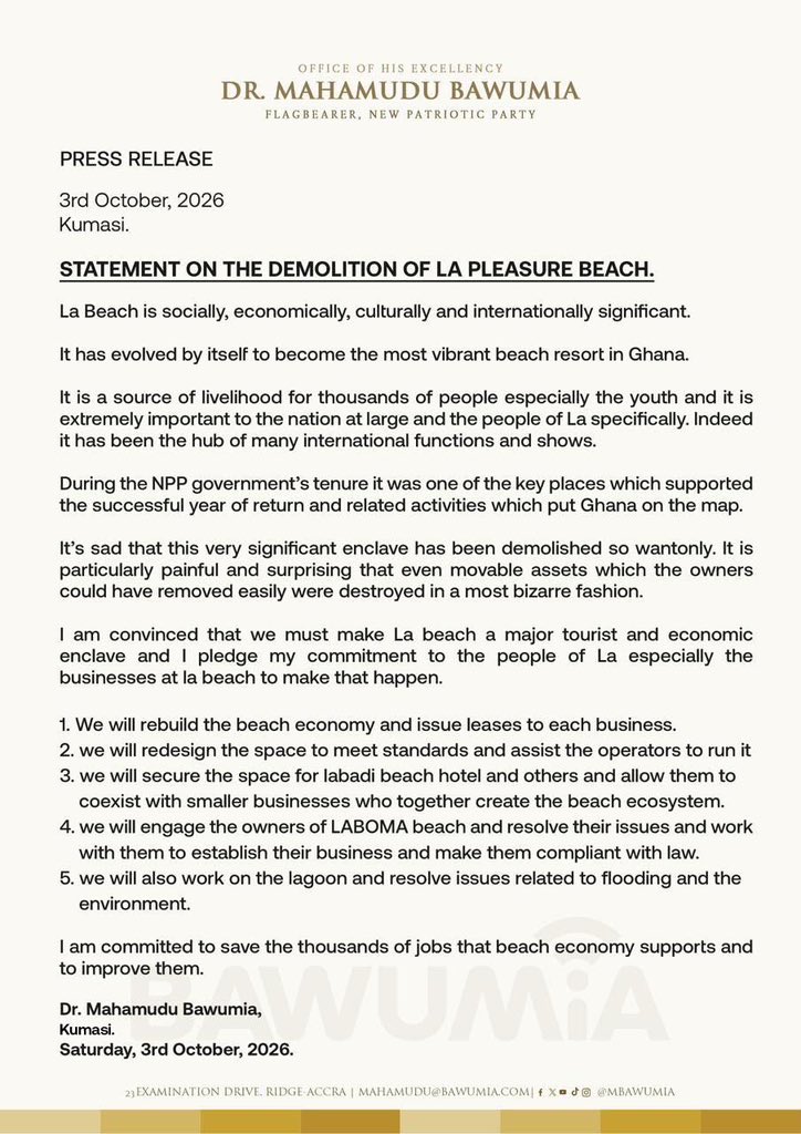 m_addo1's tweet photo. Dr. Mahamudu Bawumia condemns demolition of La Pleasure Beach, pledges to rebuild beach economy and restore thousands of jobs. https://t.co/kVyoplPKW6