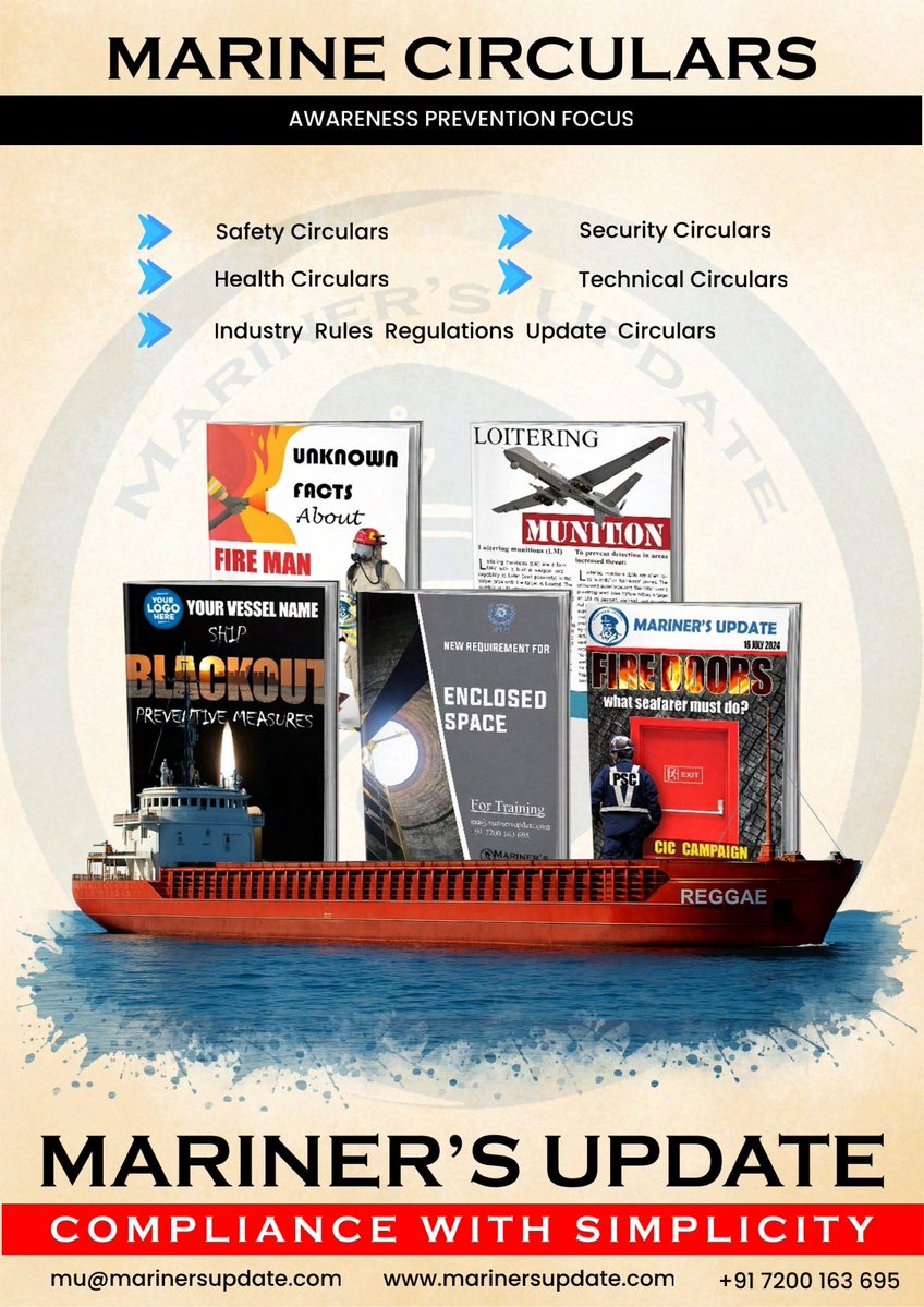 marinerupdate's tweet photo. Your trusted maritime partner for fleetwide awareness and prevention-focused marine circulars that keep crews informed and prepared.
Fleetwide awareness simplified.
#MarineCirculars, #FleetSafety, #MaritimeAwareness, #ShippingIndustry, #Marinersudpate, #Mu https://t.co/vTg06N1KzA
