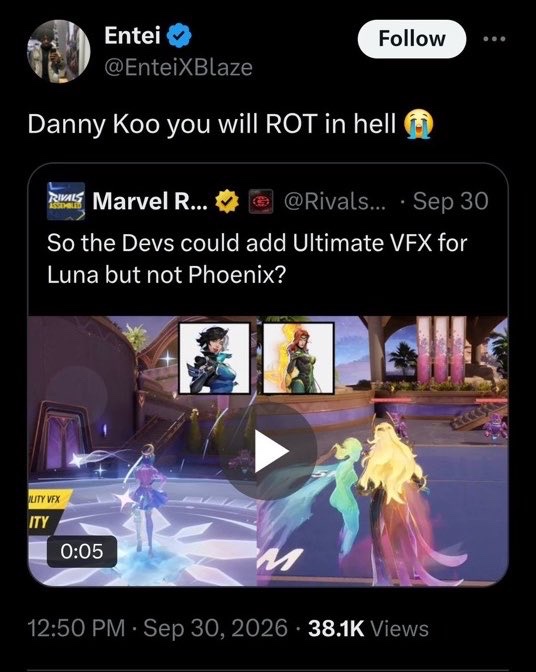 Warick7jj's tweet photo. @InvertedTerror @AbbyAZK “Horrid misrepresentation of the situation” and then performative folks like you wonder why you get perm banned off rivals discord for saying shit like this when it’s convenient.

Death threats and shouting slurs at devs ain’t the flex you think it is. https://t.co/T3Ritf9FV8