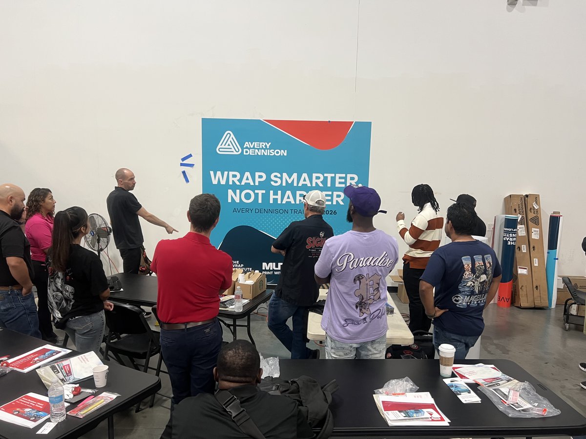 MutohAmerica's tweet photo. 360 Wraps hosted an Avery Dennison wrap training, with graphics produced on the MUTOH XpertJet 1641SR Pro II and XpertJet 1681SR Pro. The prints were put to work across the vehicle, walls, and floors throughout the training.

👉 See the printers behind the training at https://t.co/cLzjeYTMfM.

#WrappersChoice #AveryDennison #WrapTraining #VehicleWrap
