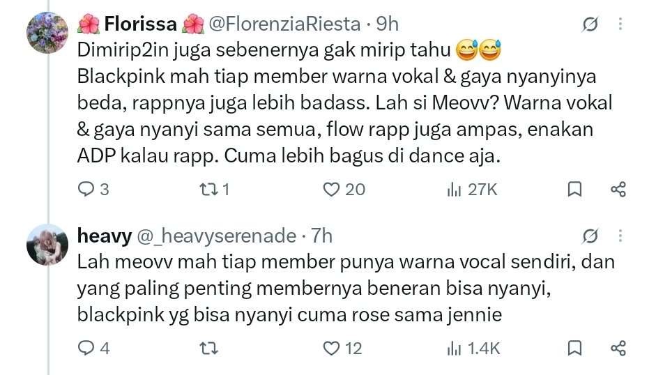 _heavyserenade's tweet photo. @DianFebriA57133 @FlorenziaRiesta @rachiaesa Punya mata tuh dipake ya dian febri, gw bawa bawa bp krn komen yg gw reply ngebahas blackpink, jangan kasar banget bahasanya dain febri, kamu ngata-ngatain orang tolol padahal kamu sendiri yang tolol dan gabisa baca, lagian meovv dari segi vocal emang lebih bagus dari blackpink https://t.co/vkR9vrxRWX