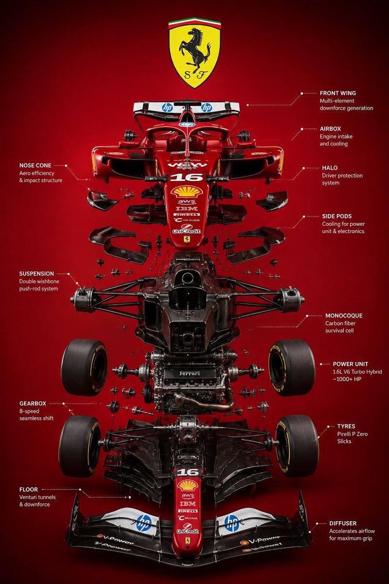 TintedWall31481's tweet photo. Ferrari F1 Car Exploded View |
Formula 1 Engineering https://t.co/5EDhJhLzja