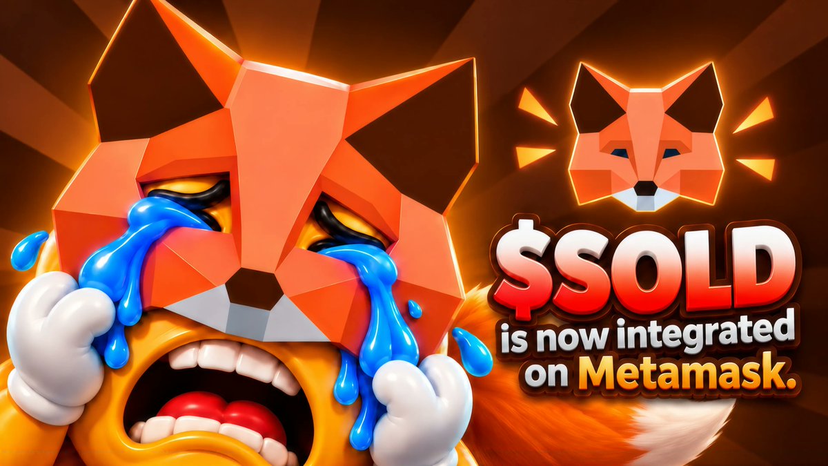 ISoldTooSoon's tweet photo. MetaMask integration is live! 🦊💥

$SOLD is now fully recognized natively inside @MetaMask. No manual contract importing needed, just pure seamless portfolio tracking.

Open your MetaMask wallet, check your balance, and flex your bag on the paperhands who sold too early.

Let's make some noise!