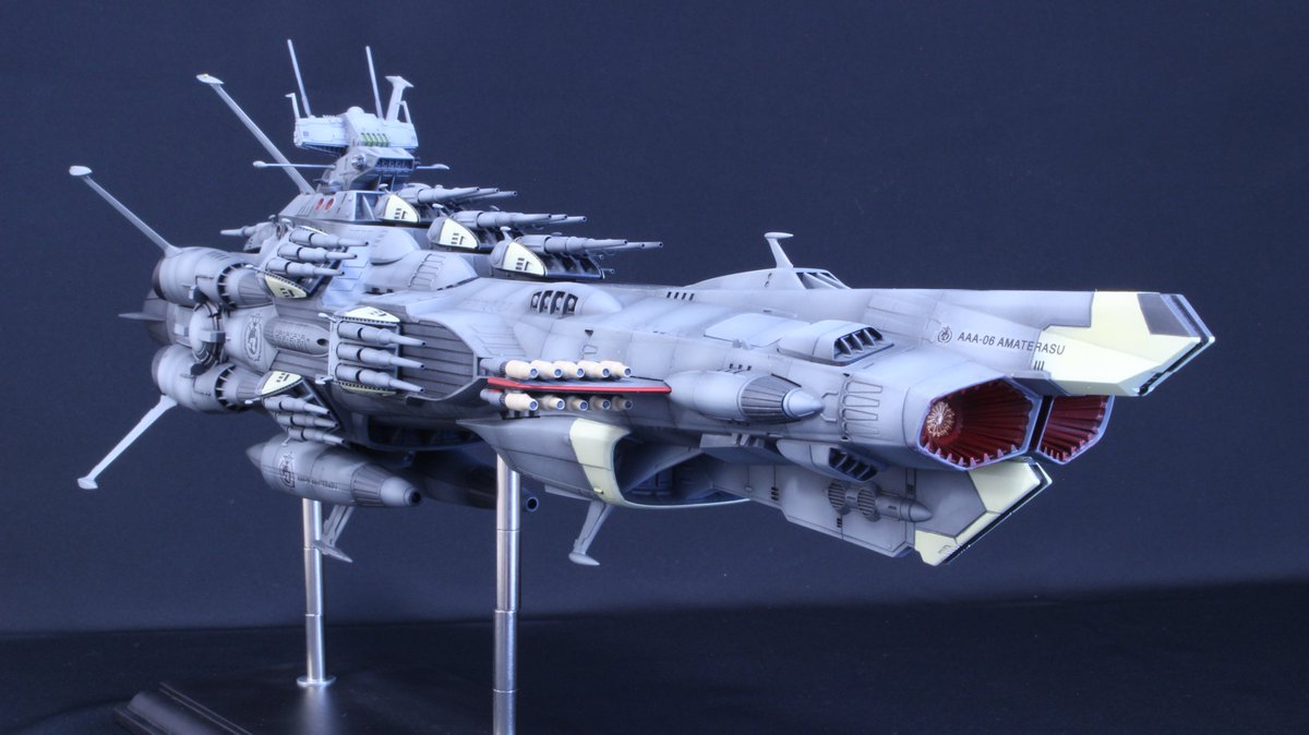 my_edf's tweet photo. AAA-6 改アンドロメダ級『アマテラス』
SOY-YA!!さん製ガレージキットです
シャープなディテールも、波動砲口の曲線ラインも、林立するショックカノン群の迫力も申し分ないですね！！
撮り直して良かったです！！
本キットは12月のトレフェスオンラインでも再販されるとのことです！！
#宇宙戦艦ヤマト https://t.co/8Hgekm32ua