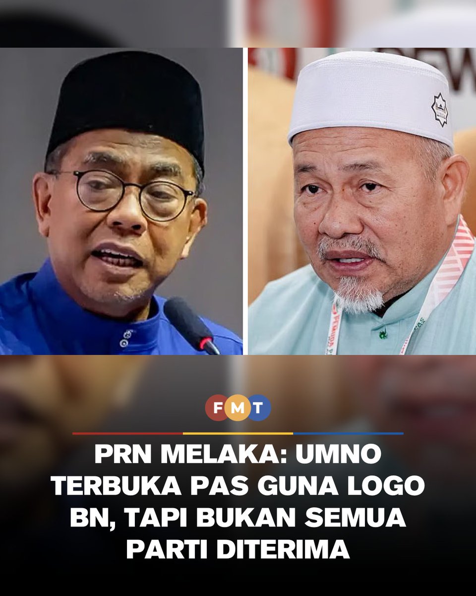 DetroitLadiIndi's tweet photo. UMNO menyatakan keterbukaan terhadap cadangan PAS menggunakan logo BN dalam PRN Melaka, namun Khaled Nordin menegaskan bahawa kelulusan tetap bergantung pada proses tapisan parti.

#PRNMelaka26 #UMNO #PAS #BN #PolitikMalaysia https://t.co/rjlfyS8Nee