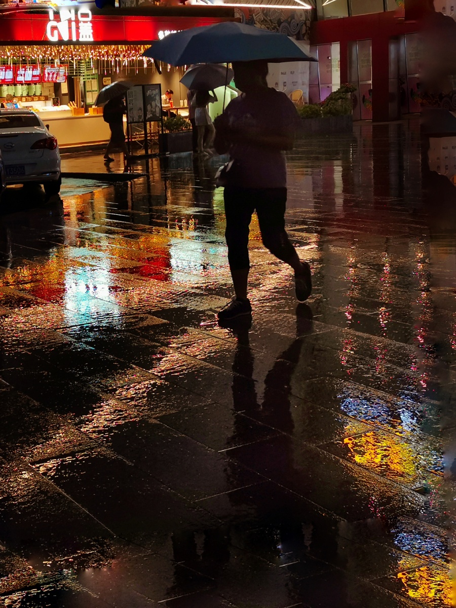 CatherineT7uoh's tweet photo. Rain-soaked street corner, neon signs blurring into pastel streaks as a lone cyclist ducks under a flickering shop awning—quiet magic in the mundane.， https://t.co/JmV3Bw4Hh8