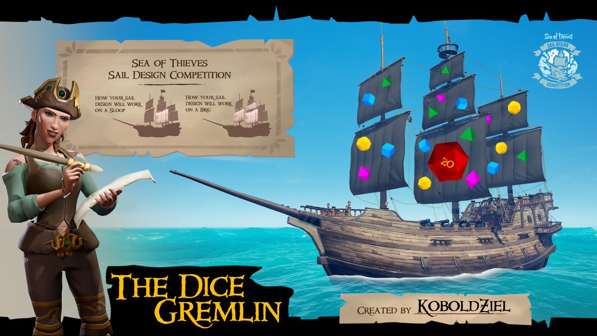 KBoldZiel's tweet photo. The Dice Gremlin Sails
Wanted to show off my Hobby, but obviously cant use the D&D logo. So a more creative way to show it
#SoTSailDesignComp
#seaofthieves #bemorepirate #DnD
@SeaOfThieves https://t.co/mTdF4O0iv9