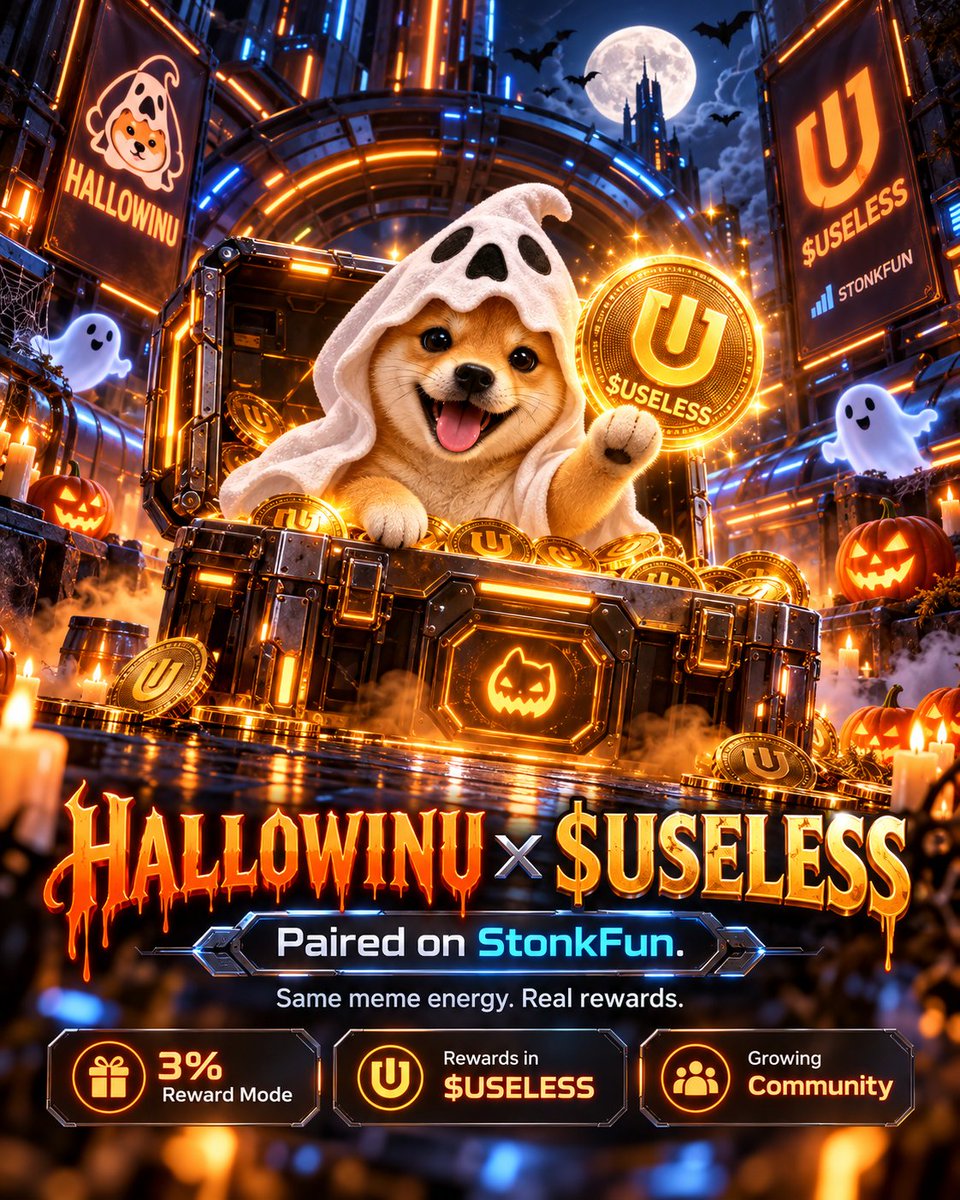 Hallowinustonk's tweet photo. The twist was hiding in plain sight.

$HALLOWINUSTONK is paired with $USELESS. 👻

A Halloween-native INU.
Built on StonkFun.
With holder rewards paid in $USELESS.

Some ideas don’t need a whitepaper.

They just make sense. https://t.co/tS2XeVEwHL