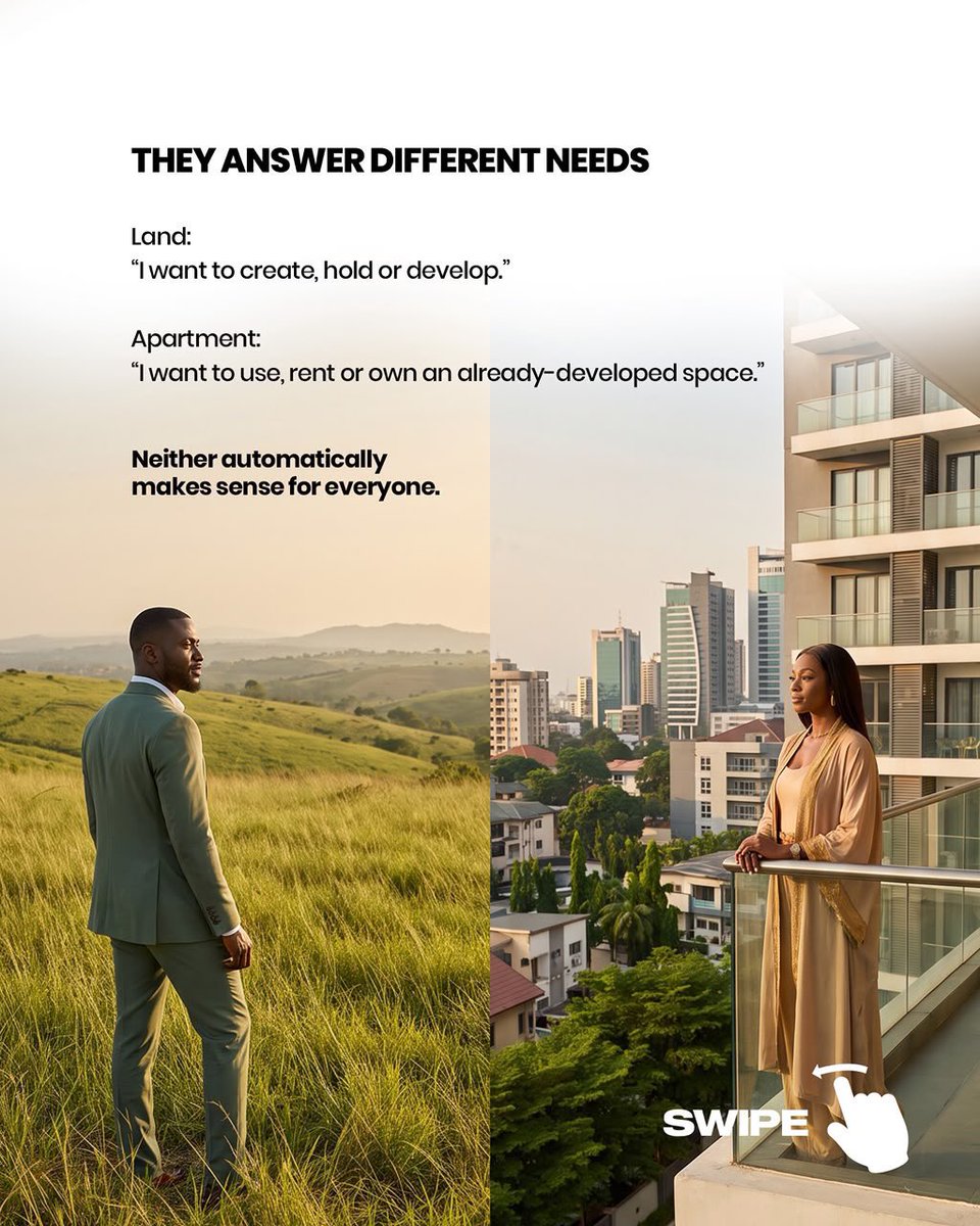 King_E_Philips's tweet photo. An apartment gives you use and convenience — a developed space, access to a particular location, amenities and, depending on the property and market, potential rental income.
So before choosing one, ask a more important question:
What do I actually want my property to do for me? https://t.co/5j2wAmnKNK