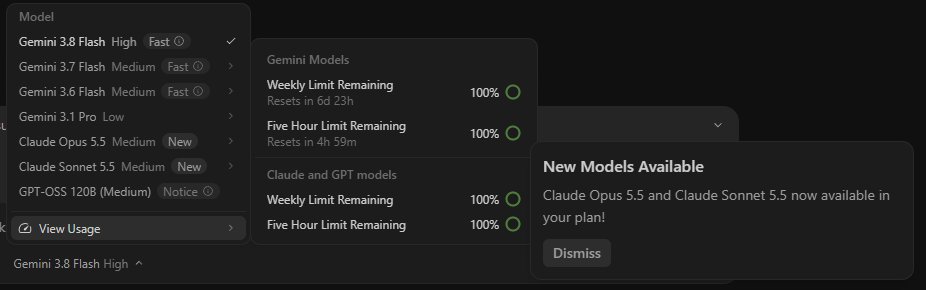 migzauto's tweet photo. owshi is this real chat? @antigravity finally updated their claude models? https://t.co/SvOjLOxGIF