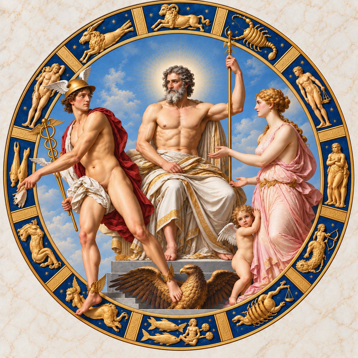 RealHellenist's tweet photo. Zeus, Hermes and Aphrodite. https://t.co/s2OwTh15Ji