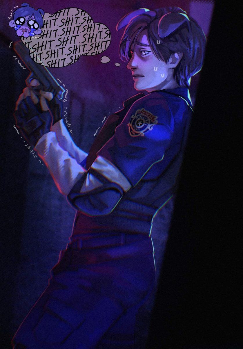 lianocturna's tweet photo. Rookie Leon is just trying to look composed 😌 
#ResidentEvil #bryanhodukavich #leonkennedy #fanart #ResidentEvilㅤ https://t.co/grcWKEPlLc