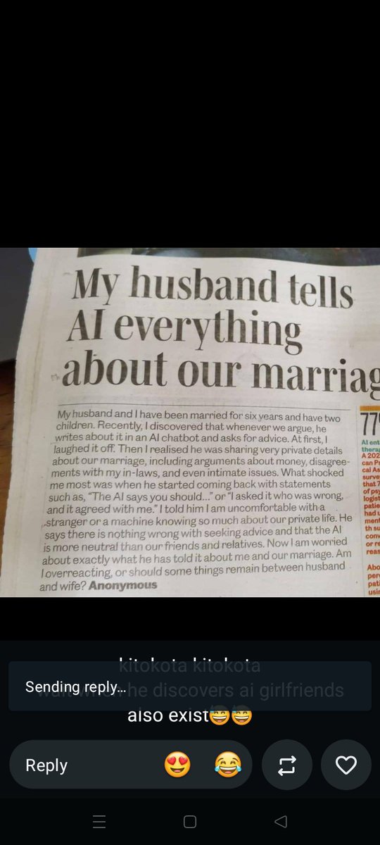 makewillz's tweet photo. Am starting to worry #ai might mess some marriages, what if here it was trained on a biased data, specifically from a biased lady😆
#Guardrails are needed ASAP https://t.co/KXRMKrerzl