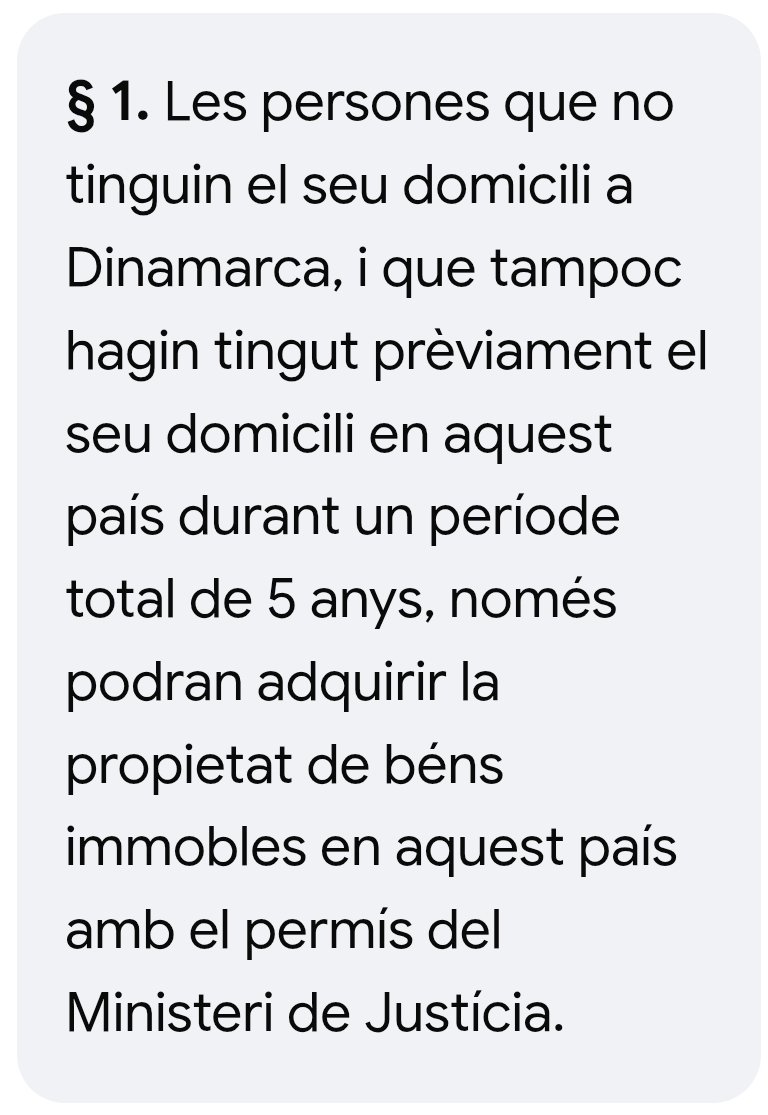 JoanAntoniMateu's tweet photo. @KRLS Hi ha països on encara mana el poble i no són animalons de granja com Dinamarca:
«Llei d'Adquisició de Béns Immobles» https://t.co/A6BEhmZ5XO