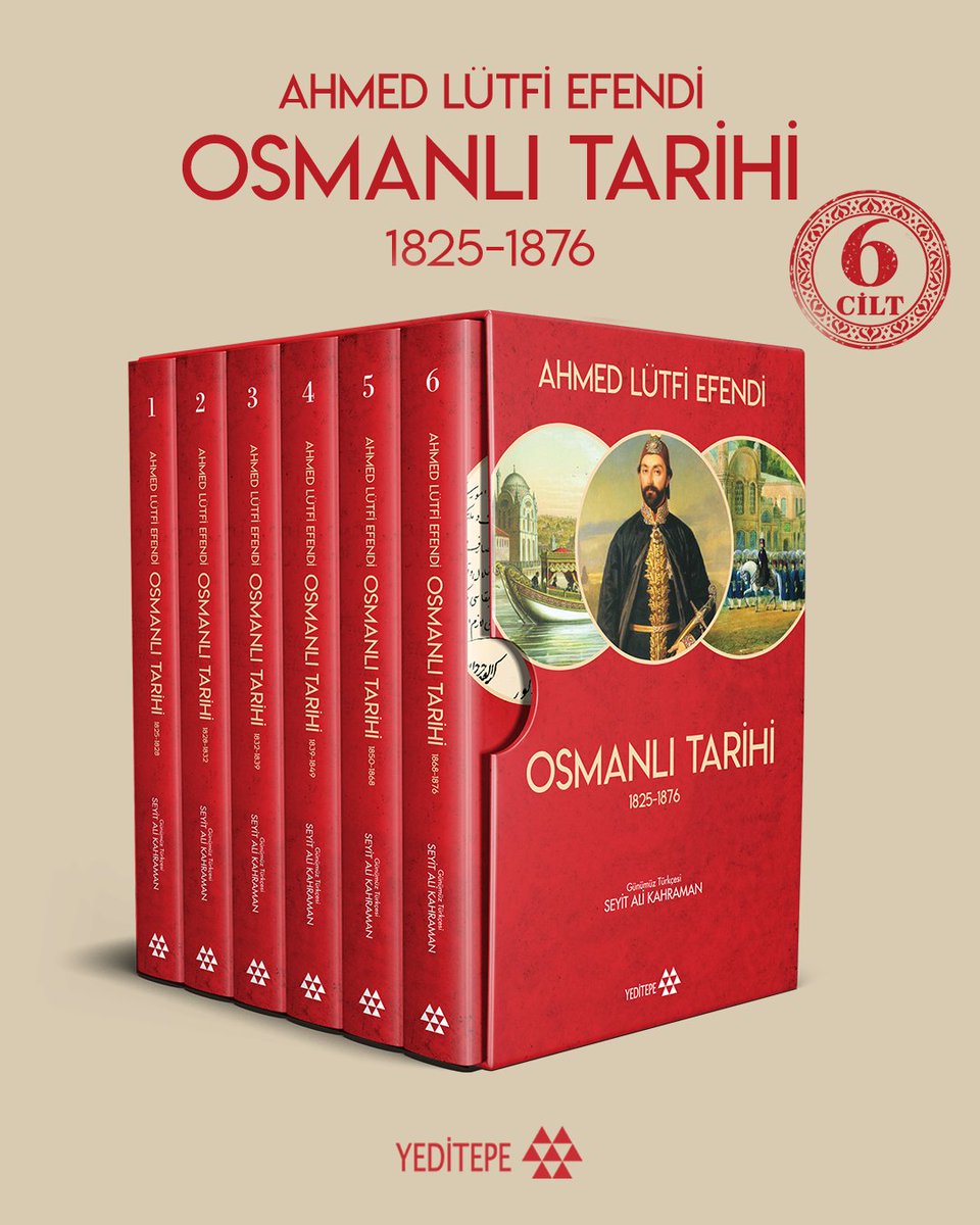 yeditepekitap's tweet photo. Yeni 📚  OSMANLI TARİHİ 1825-1876 - AHMED LÜTFİ EFENDİ (Günümüz Türkçesi:: Seyit Ali Kahraman)
🔹Osmanlı’nın en uzun süre görev yapan vak‘anüvislerinden Ahmed Lütfi Efendi’nin, 1825-1876 yılları arasındaki gelişmeleri kayıt altına aldığı Lütfi Tarihi, 15 cildinin tamamı günümüz Türkçesine aktarılarak 6 ciltlik özel bir neşir hâlinde okurla buluşuyor.
🔹Osmanlı’nın son dönemine dair en önemli kaynak eserlerden biri kabul edilen bu külliyat; siyasetten bürokrasiye, toplumsal hayattan devlet teşkilatındaki dönüşümlere kadar yarım asrı aşan bir dönemin hafızasını günümüze taşıyor.
🔹Ahmed Lütfi Efendi’nin torunu Berke Merter’in katkılarıyla hazırlanan bu kapsamlı neşir, Osmanlı tarihini birinci elden kaynaklardan okumak isteyen araştırmacılar ve tarih meraklıları için yeniden erişilebilir hâle geliyor.
İncele: https://t.co/nsU6OiAwCy