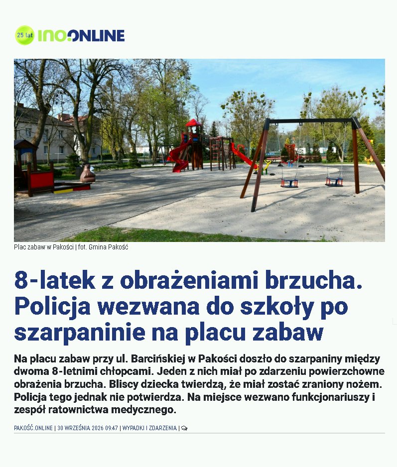 coolfonpl's tweet photo. Sprawa, którą chcą wyciszyć media, policja i burmistrz.

Małoletni Timur mieszkający w Pakości zranił nożem polskie dziecko. Burmistrz - zaprzecza. Policja - zaprzecza. Świadkowie - potwierdzają.

Wobec rodziny Timura już wcześniej pojawiały się skargi i zgłoszenia dotyczące problemów wychowawczych. Choć sprawą zajmuje się obecnie kuratorium oświaty oraz sąd rodzinny, lokalna społeczność obawia się, że incydent będzie wyciszony z uwagi na narodowość sprawcy.

Słowo ode mnie: Mieszkańcy nie zostali pozostawieni sami sobie. Mają nas. Internetowych bojowników o prawdę. 💪