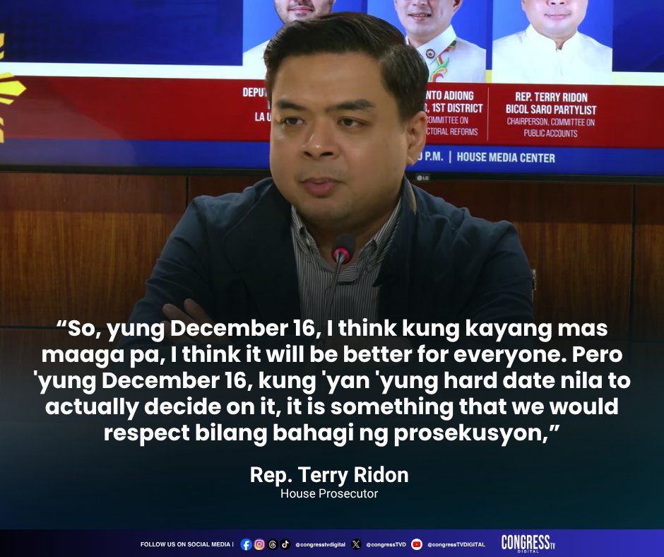 CongressTVD's tweet photo. House prosecution handa na itong tapusin agad ang presentasyon ng ebidensya sa apat na impeachment articles. Gayunman, sinabi nitong ang kabuuang haba ng paglilitis ay nakadepende rin sa bilis ng presentasyon ng ebidensya ng depensa.
#CongresstvDigital #congresstv #congressnews #SaturdayNewsForum #VPonTrial #ImpeachmentTrial #VPSaraDuterte