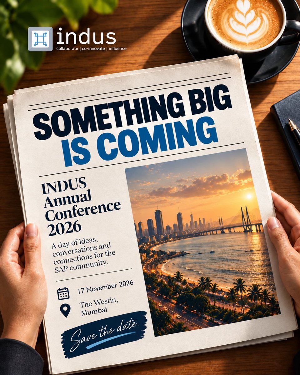 INDUS_Community's tweet photo. Something big is coming. 👀
The INDUS community is coming together for a day of ideas, conversations and connections across the SAP ecosystem.
📅 17 November 2026
📍 The Westin, Mumbai
Save the date. More coming soon.
#induscommunity #sapcommunity https://t.co/kHNsX44GYV