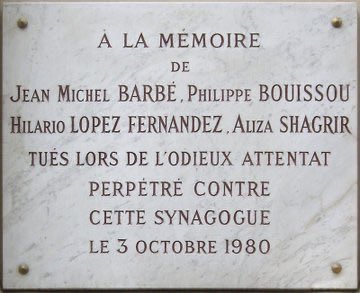 JcBrisard's tweet photo. Il y a 46 ans, le 3 octobre 1980, un attentat visant la synagogue de la rue Copernic à #Paris faisait 4 morts (Jean-Michel Barbé, Philippe Bouissou, Hilario Lopez Fernandez, Aliza Shagrir) et 46 blessés #NeverForget https://t.co/5yu21bdFDF