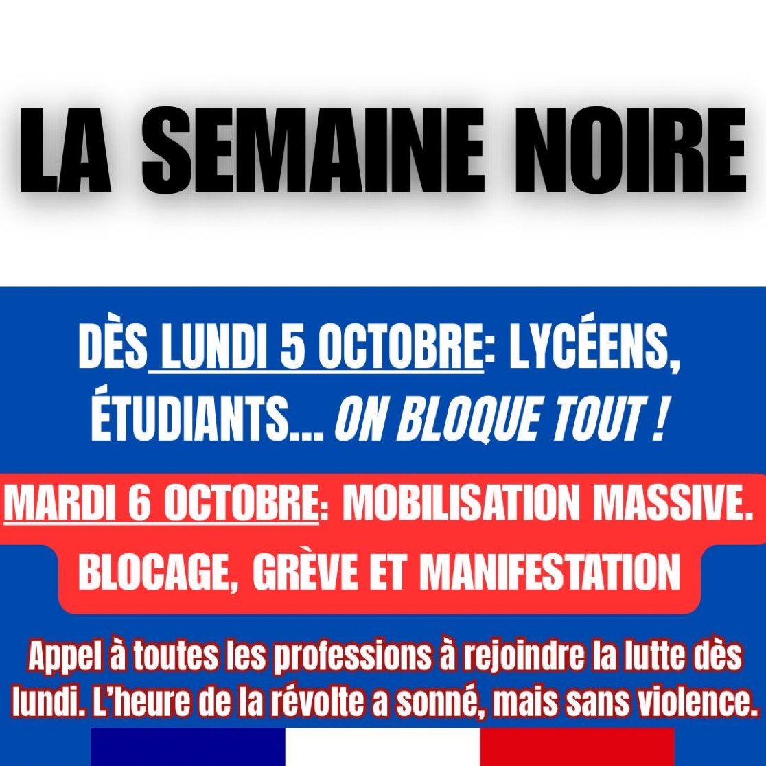 LeDirectInfo's tweet photo. 🔴🇫🇷 ALERTE 

- Un appel à une « semaine noire » circule sur les réseaux. https://t.co/NrCT4Vt8FP