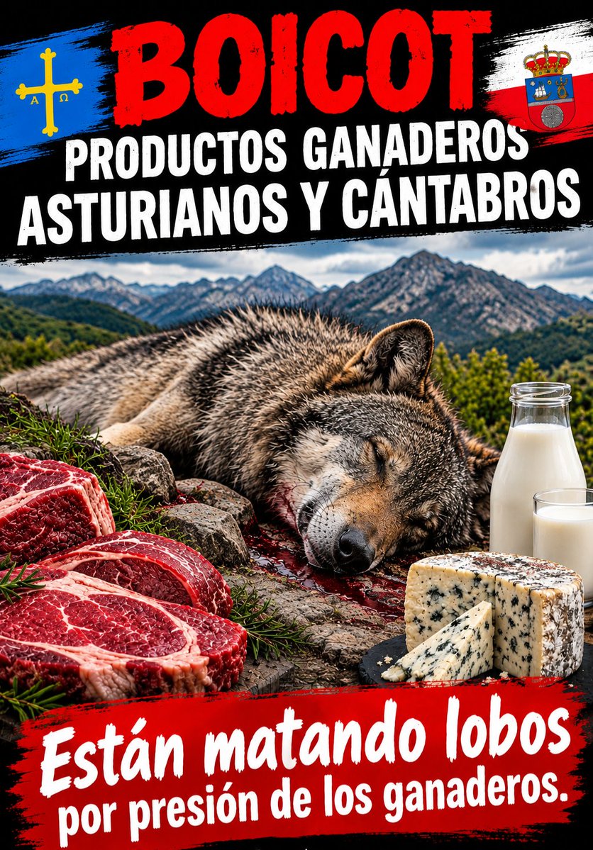 Marcoslrua's tweet photo. Antes de meter carne, leche o queso en la cesta de la compra, mira su origen.

Porque cada compra también puede ser una elección sobre qué modelo de campo y de conservación queremos respaldar.

Si determinados sectores exigen matar lobos, reducir sus poblaciones y convertir su eliminación en una herramienta habitual, yo no voy a premiarlo con mi dinero.

No voy a financiar un modelo que presenta al lobo como enemigo y pretende hacer desaparecer de nuestros montes a una especie salvaje esencial para los ecosistemas.

El lobo no es una plaga.
No es una alimaña.
No es propiedad de nadie.

Es patrimonio natural. Y tiene derecho a existir.

Por eso, la próxima vez que vayas al supermercado, mira la etiqueta antes de incluir en la cesta  productos ganaderos.

Carne.
Leche.
Queso.

MIRA DE QUE REGIÓN VIENEN.

Porque si ellos tienen derecho a decidir qué animales quieren en el territorio, nosotros también tenemos derecho a decidir en qué productos gastamos nuestro dinero.

SI NO HAY SITIO PARA EL LOBO, TAMPOCO TIENE POR QUÉ HABER SITIO PARA SUS PRODUCTOS EN MI NEVERA. NUESTRA NEVERA.